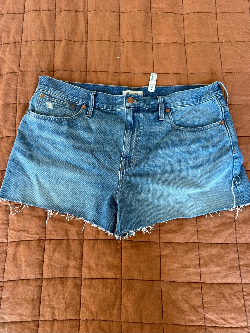 Madewell Medium Blue Denim Frayed Hem Cutoff Shorts